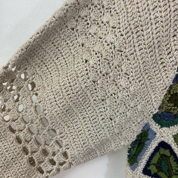 Vintage Y2K Granny Square Cardigan Sweater Crocheted M Petite Boho Cottagecore - Picture 4 of 9